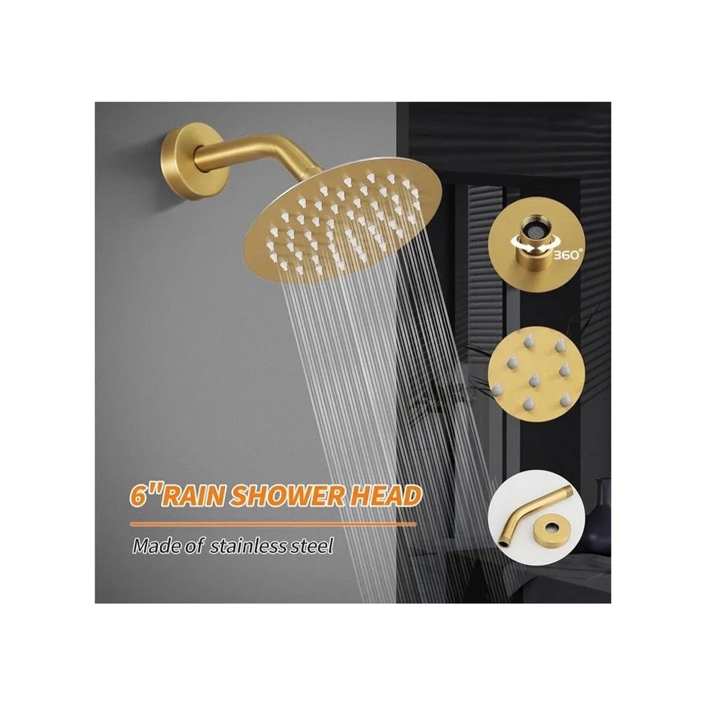 Tub Shower Faucet Set (Valve Included) with 6-Inch Rain Shower Head and Tub Spou